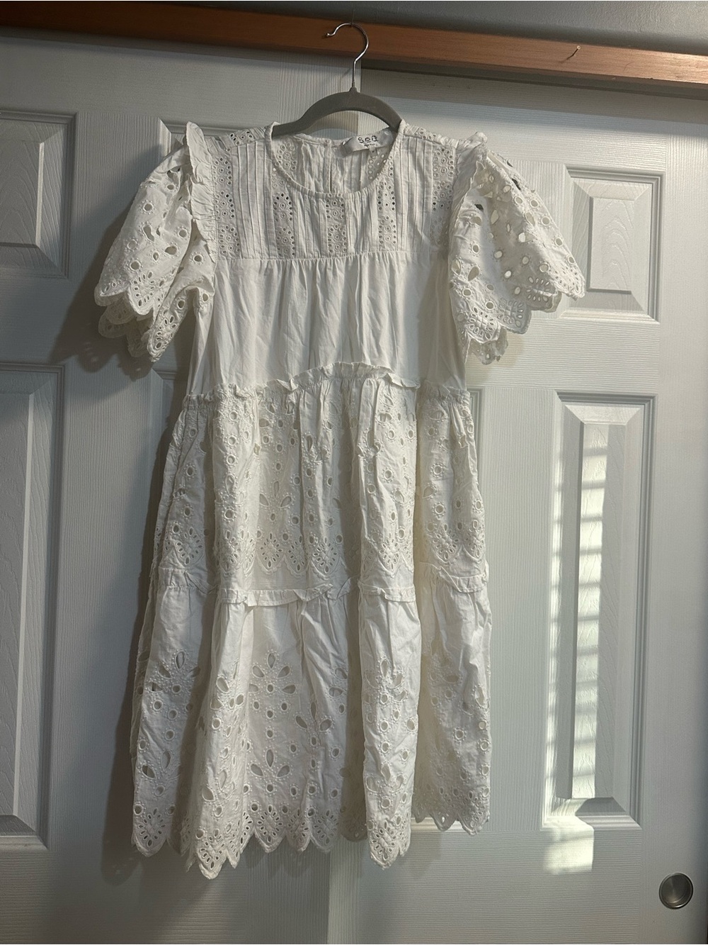 Sea New York White Broderie Anglaise Tiered Eyelet Dress